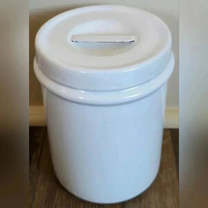 Vintage White Enamel Enamelware Canister - French Country Farmhouse Cottage